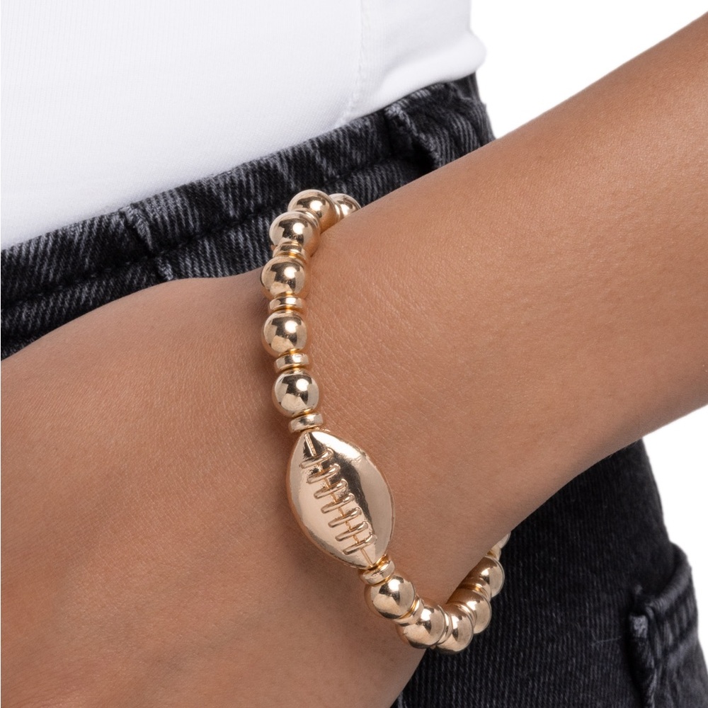 Gold Beaded Bracelet with Football Charm - Picture 2 of 2